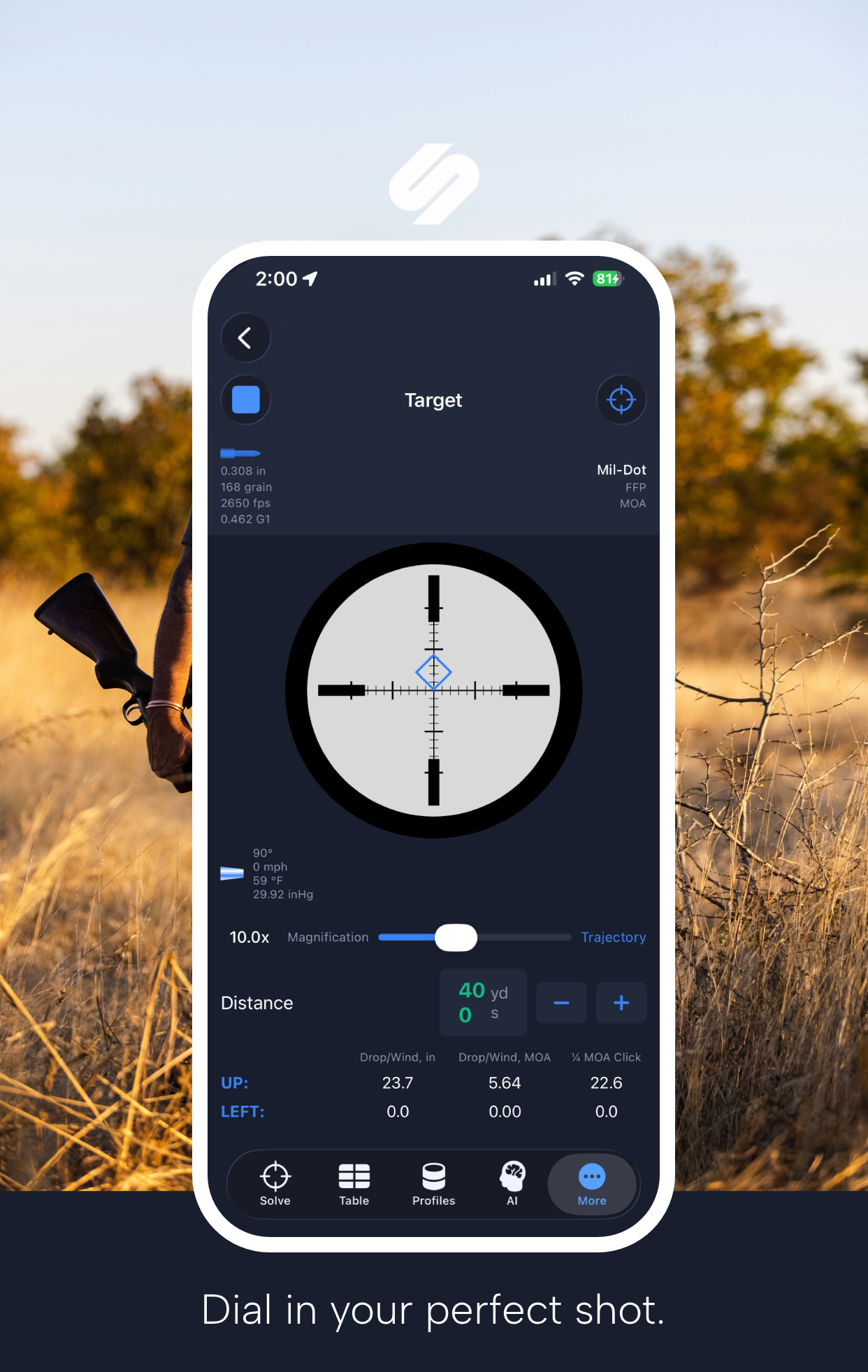 Strelok Pro scope reticle with holdover HUD